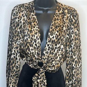 Animal Print Open Chest Blouse